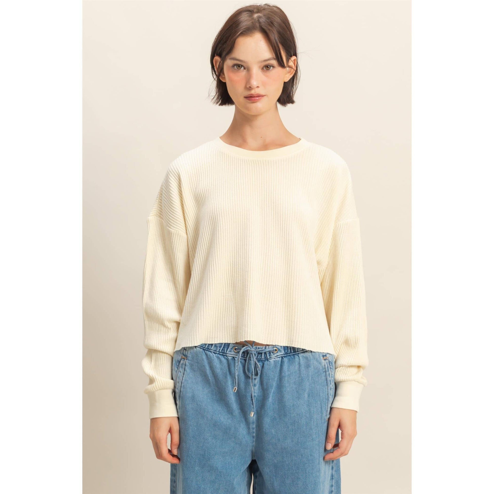 Mineral Washed Waffle Long Sleeve Top