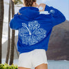 Tropical Hibiscus Floral Embroidered Fleece Hoodie
