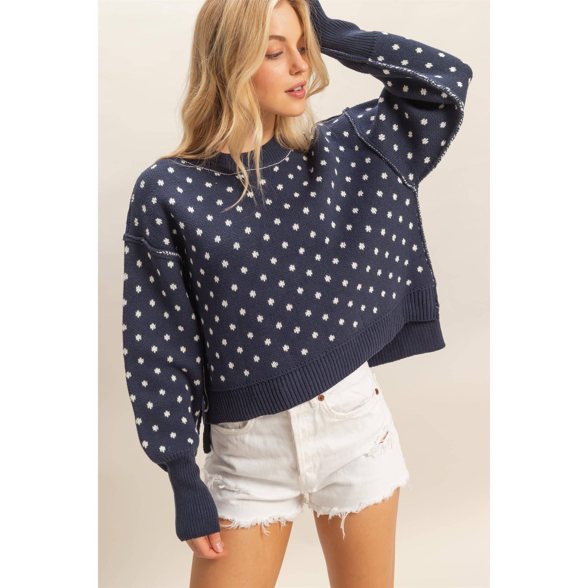 Unique Dot Patterned Crewneck Sweater