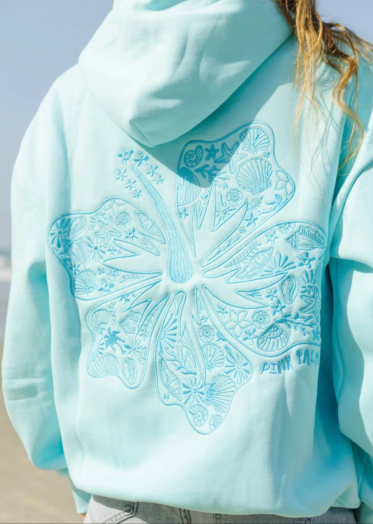 Tropical Hibiscus Floral Embroidered Fleece Hoodie