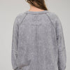 WASHED V NECK EXPOSED SEAM LONG SLEEVE KNIT TOP