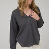 WASHED RIBBED LONG SLEEVE HENLEY KNIT TOP