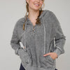 WASHED HOODED HENLEY KNIT SWEATER
