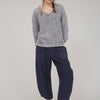 WASHED V NECK EXPOSED SEAM LONG SLEEVE KNIT TOP