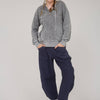 WASHED HOODED HENLEY KNIT SWEATER