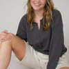 WASHED RIBBED LONG SLEEVE HENLEY KNIT TOP