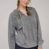 WASHED HOODED HENLEY KNIT SWEATER