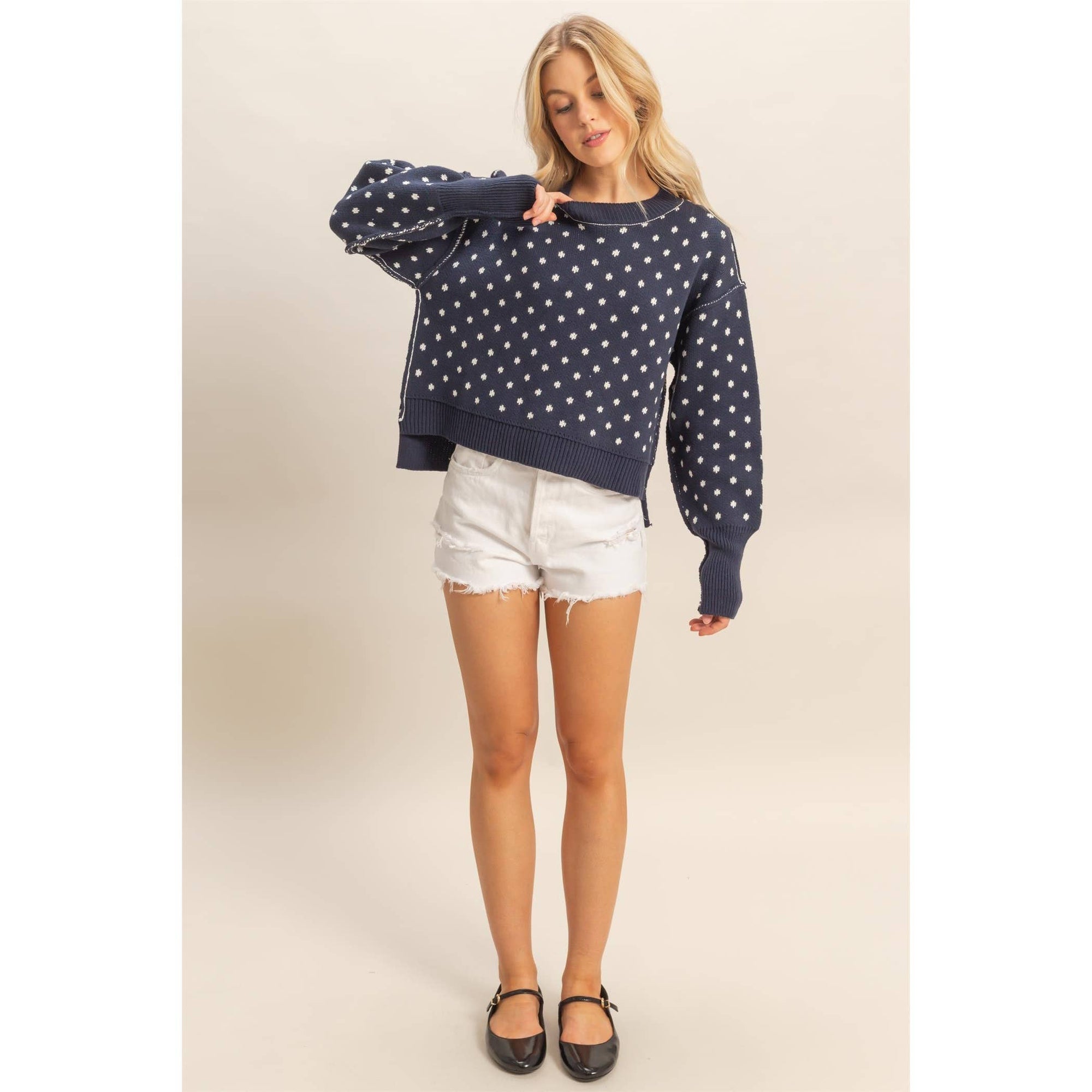 Unique Dot Patterned Crewneck Sweater