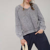 WASHED V NECK EXPOSED SEAM LONG SLEEVE KNIT TOP