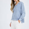 WASHED V NECK EXPOSED SEAM LONG SLEEVE KNIT TOP