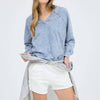 WASHED V NECK EXPOSED SEAM LONG SLEEVE KNIT TOP